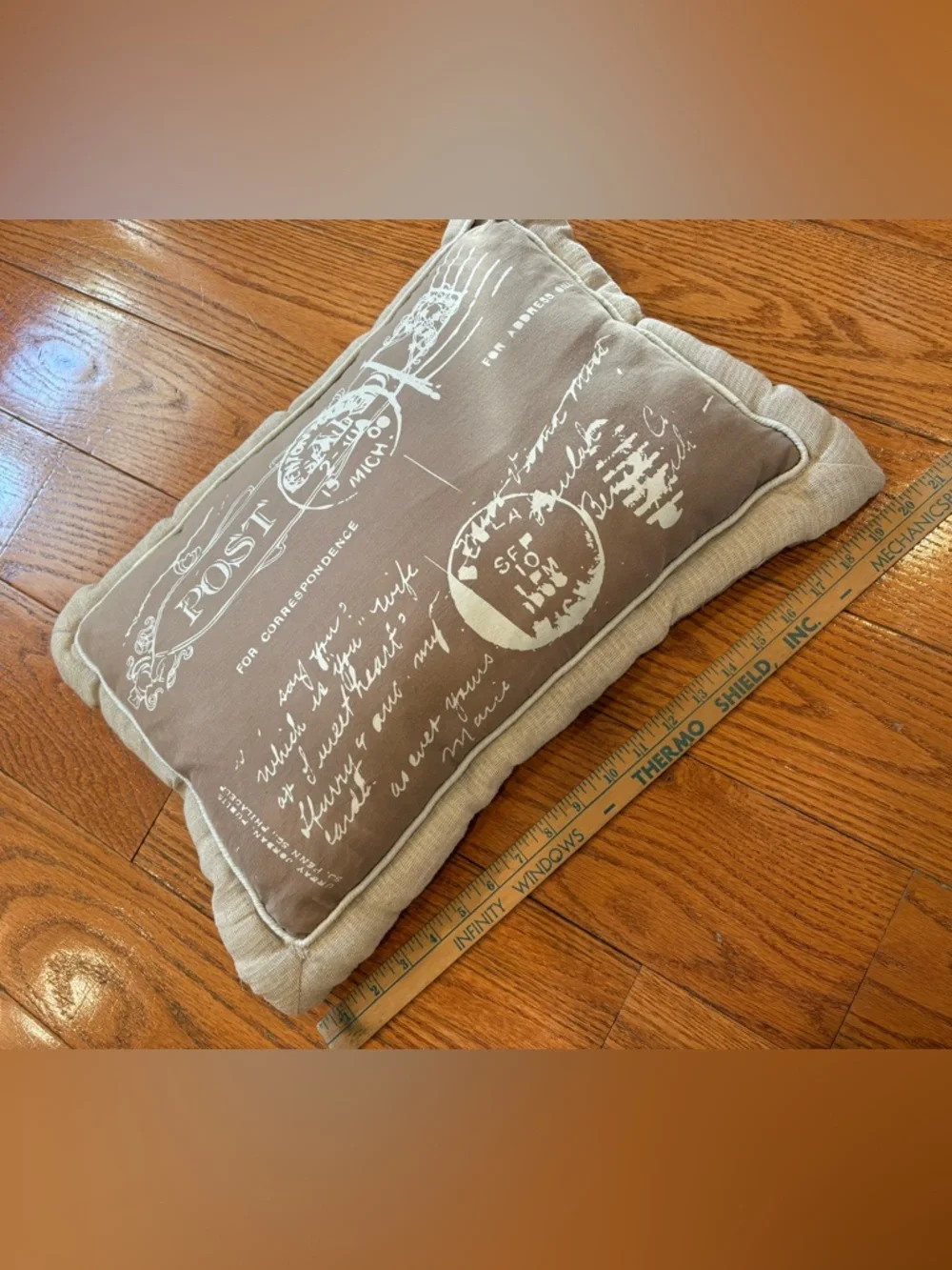 Vintage French Script Lumbar Accent Pillow Farmhouse Cottagecore Decor